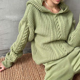 FashionKova Autumn Green Sweater Women  Long Sleeve Hooded Knitted Pullovers Korean Fashion Jumpers Solid Knitwear Pull Femme