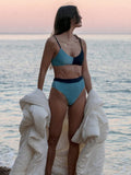 Fashionkova  Shiny Bikinis String Swimsuit Women High Waist Swimwear Beachwear Two Piece Suit Sexy Bathing Suits Patchwork Swimsuits