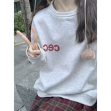 Fashionkova Grey Jacket Women Sweatshirt Vintage Round Neck Printing Long Sleeve Streetwear Fashion Casual Y2K Winter NEW Female Hoodie Tops
