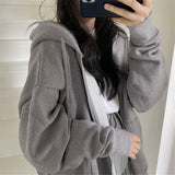 Fashionkova  2022 Women's Oversized Hoodies Casual Solid Long Sleeve Zipper Jackets Korean Version Harajuku Loose Fleece Hooded Sweatshirts