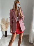 Fashionkova  Stylish Women Red Plaid Tweed Blazer Jacket 2022 New Office Lady Double Breasted Button Up Slim Coat High Waist Outerwear