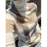 Fashionkova  New Cashmere Sweater Women's High-Neck Color Matching 100% Pure Wool Pullover Fashion Plus Size Warm Knitted Bottoming Shir