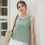Fashionkova 100% Linen Women's Sleeveless Tank Top Summer New Backless Tops French Retro Cotton And Linen Bottoming T-Shirts