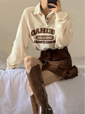 Fashionkova  90S Retro Style Embroidery Sweatshirts Women Harajuku Corduroy Beige Oversized Hoodies Polo Collar Casual Tops Vintage