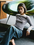 Fashionkova Sweet O-neck Thin 100% Woolen Sweater for Women Autumn New Lace Color Contrast Cozy Wind Pullover Slim Bottoming Sweater