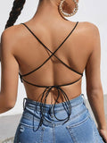Fashionkova  Sexy Black Crisscross Tied Backless Hem Cami Crop Top Women Streetwear Gothic Y2K Solid Bodycon Spaghetti Strap Tank Clubwear
