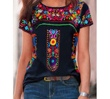 Fashionkova   Oversized Ladies Tops Women Large Size Fashion Boho Print T Shirt Loose V-Neck Short Sleeve Casual Tee Top Summer New Streetwear