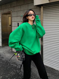 Fashionkova  Korean Fashion Green Oversize Pullover Sweatshirt Women Harajuku Long Sleeve Solid Hoodies Female Streetwear Top Spring
