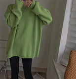 Fashionkova  Senior 100% Pure Cashmere Sweater Women Klein Blue Sweater Round Neck Loose Thickened Medium Long Knitted Sweater