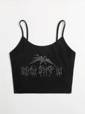 Fashionkova  Gothic Spider Rhinestone Spaghetti Strap Crop Top Women Summer Y2K Clothes High Street Harajuku Backless Cami Tee Shirt Tshirt