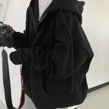 Fashionkova  Women Hoodie Harajuku Korean Version Oversized Solid Color Zip Up Sweatshirt Female Casual Long Sleeve Pocket Hooded Coat Jacket
