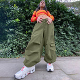 Fashionkova  Y2K Pink Cargo Pants Women 2022 Loose Drawstring Low Waist Sweatpant Baggy Wide Leg Trousers Oversized Joggers Hippie Streetwear