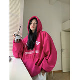 Fashionkova  Vintage Grey Hoodie Sweatshirt Long Sleeve Korean Fashion Baggy Plus Fluff Letter Printing Casual Female Tops Pullover Hoodie