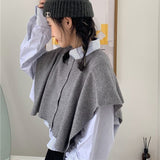 Fashionkova Vintage Sweater Vest Striped Shirt Two Piece Set for Women Korean Fashion Irregular Long Sleeve Autumn Winter Short Tops