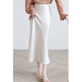 Fashionkova White Satin Skirt Midi Oblong Satin 2023 Office Women Formal Occasion Dresses High Quality Prom Party Silk Mermaid Maxi Dress