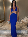 Fashionkova  2022 Summer Sexy Strapless Hollow Out Gown Midi Dress Women Club Party Outfits Backless Long Evening Dresses Y2K Robe