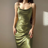 Fashionkova  Sexy Women Satin Split Dress 2022 Summer Spaghetti Strap Backless Long Dresses Elegant Bodycon Party Dresses Vestidos De Fiesta