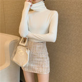 Fashionkova  Spring Autumn Long Sleeve Women T-Shirts Harajuku Casual Slim Turtleneck Base White Top T-Shirt For Girl Solid Bottoming T Shirt