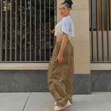 Fashionkova  Y2K Pink Cargo Pants Women 2022 Loose Drawstring Low Waist Sweatpant Baggy Wide Leg Trousers Oversized Joggers Hippie Streetwear