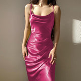 Fashionkova  Sexy Women Satin Split Dress 2022 Summer Spaghetti Strap Backless Long Dresses Elegant Bodycon Party Dresses Vestidos De Fiesta