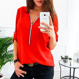 Fashionkova  Europe And America New 2022 Women's Long Sleeve Shirt Plus Size S-5XL Women Blouse Solid Color Pullover Zipper Loose Shirt 19071