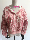 Fashionkova  Preppy Style Pink Sweatshirts Leopard Print Y2K Harajuku Oversized Hoodies Women Vintage Zipper Cropped Top Cute Jacket