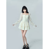 Fashionkova  White Women's Dress Short Skirt French Vintage Long Short Sleeve 2022 Summer Ladies Chic Design Ruffle Skirt Halterneck Dresses