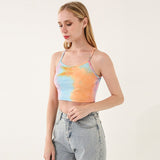 Fashionkova New Cotton Kinitted Summer Women Crop Top Tie Dye Spaghetti Strap Streetwear Tops Korean Fashion Clothing