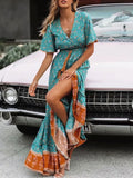 Fashionkova  2022 Summer Maxi Boho Dress Women Tassel Bohemian Long Party Dress Ladies Viscose Floral Print Beach Dress For Women