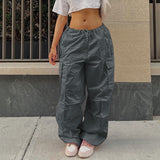 Fashionkova  Y2K Baggy Cargo Pants Women Drawstring Low Waist Sweatpants Vintage Casual Streetwear Loose Wide Leg Trousers Parachute Pants