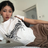 Fashionkova  Y2K Graphic Print Corset Basic T-Shirts Women Harajuku Sexy Slim Crop Tops Gothic Hollow Out Casual O-Neck Tees E-Girl