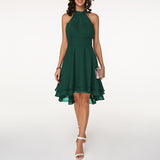 Fashionkova  Women Summer Dress Elegant Halter Sleeveless Solid Color Party Dresses High Waist Irregular Hem Chiffon Dress Slim Midi Dress