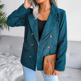 Fashionkova  Double-Breasted Suit Jacket Corduroy Coats Women Jackets Thick Women Clothing Slim Tops America Autumn And Winter Clothes 18119
