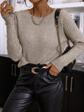 Fashionkova  Slim Fitting Tan Light Brown Knit Long Sleeves O Neck Autumn Winter 2022 Women Pullover Sweater Office Lady Clothing