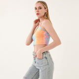 Fashionkova New Cotton Kinitted Summer Women Crop Top Tie Dye Spaghetti Strap Streetwear Tops Korean Fashion Clothing