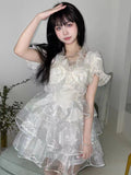 Fashionkova  Lolita Dress For Grils Kawaii Bow Lace White Cascading Ruffl  Fairy Dress JSK Straps Birthday Party Quinceanera Dresses 2 Piece