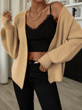 Fashionkova  Solid Brown H Shape Loose Open Cardigan Sweater Long Lantern Sleeves Autumn Winter Clothing