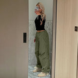 Fashionkova  Women Oversized Joggers Tech Pants Casual Solid Low Waist Drawstring Baggy Trousers Wide Leg Sweatpant Female Hippie Cargo Pants