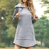 Fashionkova  Women Long Hoodie Dress Autumn Winter Long Sleeve Pocket  Drawstring Loose Hoodies Female Casual Oversized Hoody Dress Pullover