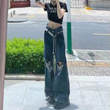 Fashionkova  Y2K Women Streetwear Harajuku Retro Wide Leg Grunge Ripped Jeans Denim Pants High Waist Straight Baggy Trousers Alt Clothes