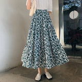 Fashionkova Floral Long Skirt Women Summer 2023 Chiffon High Waist Loose Vintage Elegant Patchwork A-line Midi Skirt Korean Style