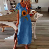 Fashionkova  Woman Long Summer Dress Casual Split Dresses Ethnic Style Digital Print Maxi Dresses Girls Loose Beach Sundress Robe De Plage