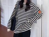 Fashionkova  Autumn Oversized Crewneck Sweatshirt Women Cotton Stripe Long Sleeve Black Pullovers Harajuku Hoodies Clothes Korean Streetwear