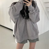 Fashionkova   2022 Hooded Sweatshirts Women Winter Autumn Zip Up Jacket Coat Harajuku Korean Long Sleeve Solid Y2K Clothes Loose Hoodies Black