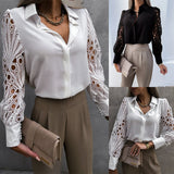 Fashionkova  Lace Blouse For Women Elegant Hollow Out Embroidery Flower Petal Sleeve Patchwork V Neck Shirt Femme Spring Autumn Blusas Tunic