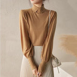 Fashionkova  Autumn Winter 2022 New Turtleneck Wool Sweater Women's Fashion Foreign Style Lantern Sleeve Cashmere Knit Top