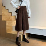 Fashionkova Autumn Winter Midi Skirt Women Vintage Korean Style Elegant High Waist Loose Button A-line Skirt for Girls School Casual