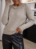 Fashionkova  Slim Fitting Tan Light Brown Knit Long Sleeves O Neck Autumn Winter 2022 Women Pullover Sweater Office Lady Clothing