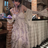 Fashionkova  Fairycore Lace Patchwork Dress Vintage Grunge Maxi Dress Irregular Y2k Aesthetics Party Dresses Korean Floral Dress Prom