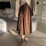 Fashionkova Vintage Corduroy Long Skirt Women Autumn Winter 2023 Cute High Waist Asymmetrical Patchwork Loose A-line Midi Skirt